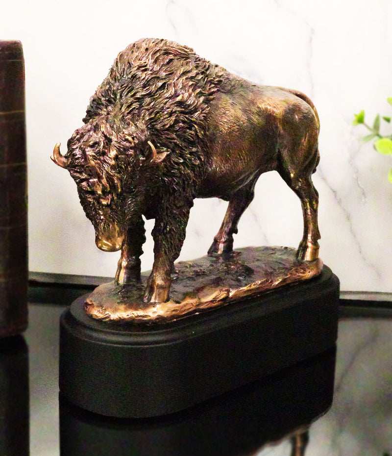 Southwestern Plains Grazing American Bison Buffalo Figurine With Trophy base