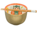 Set of 2 Luxury Gold Plated Ramen Noodle Bowls W/ Chopsticks Tropical Sun Owl