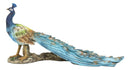 Ebros Blue Peacock with Beautiful Train Feathers Decorative Statue 14" Long