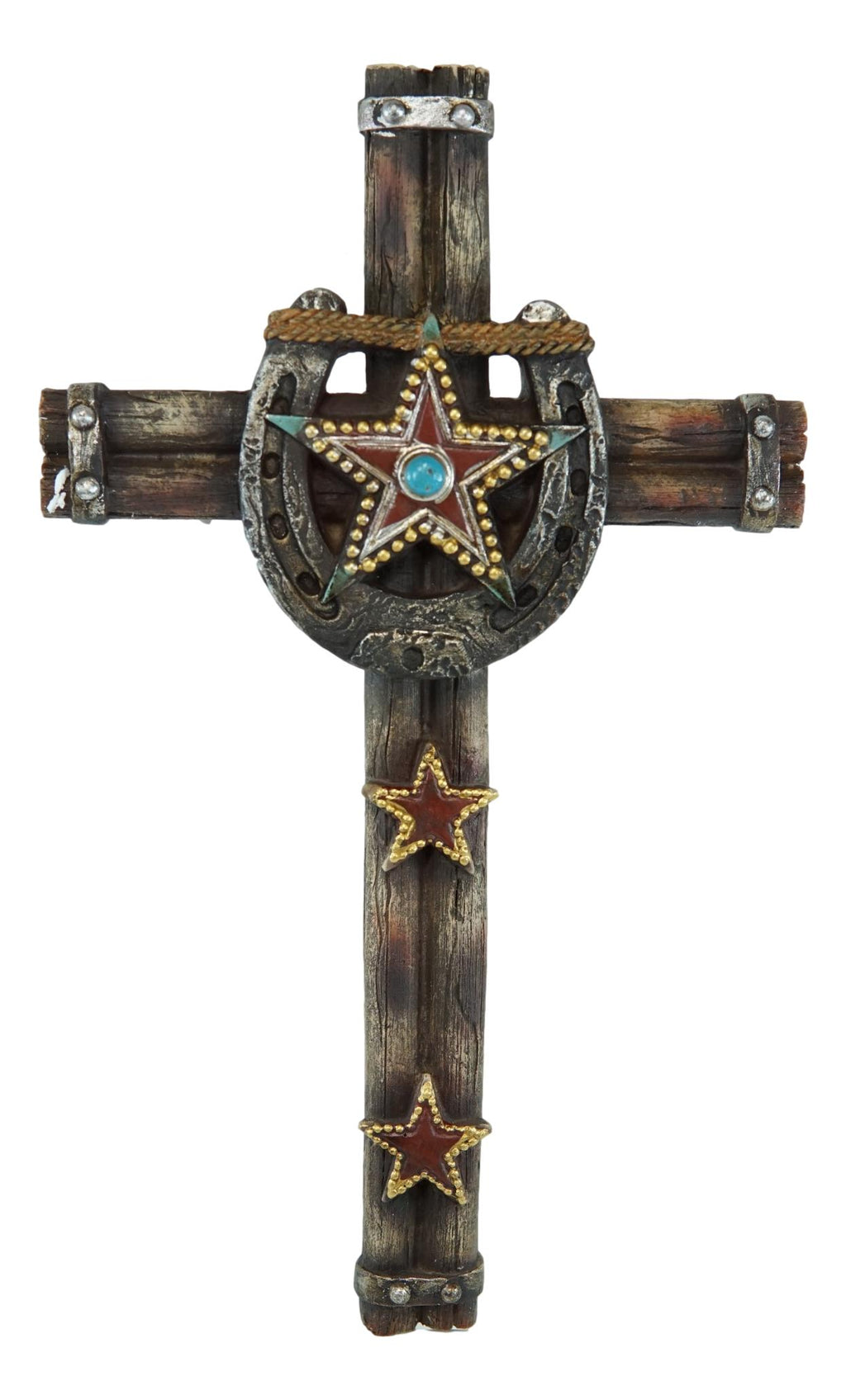 Urbalabs Western 12 Inch Wall Cross Horseshoe Star Teal Stone Bless  Distressed Rustic Cowboy Religious Wall Hanging Cross Country Wall Decor  Room Decoration Office Church Home 