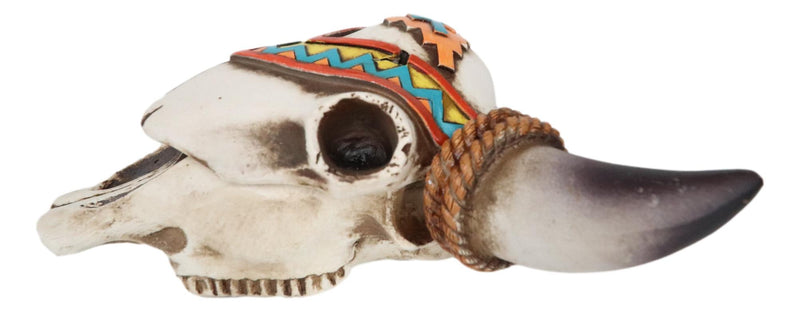 Set Of 2 Southwest Rustic Cow Skull With Turquoise Navajo Patterns Trinket Boxes