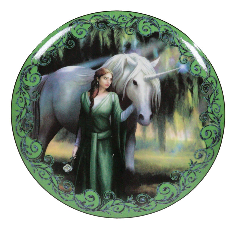 Set Of 4 Fantasy Enchanted Forest Sacred Unicorn And Maiden Dessert Salad Plates