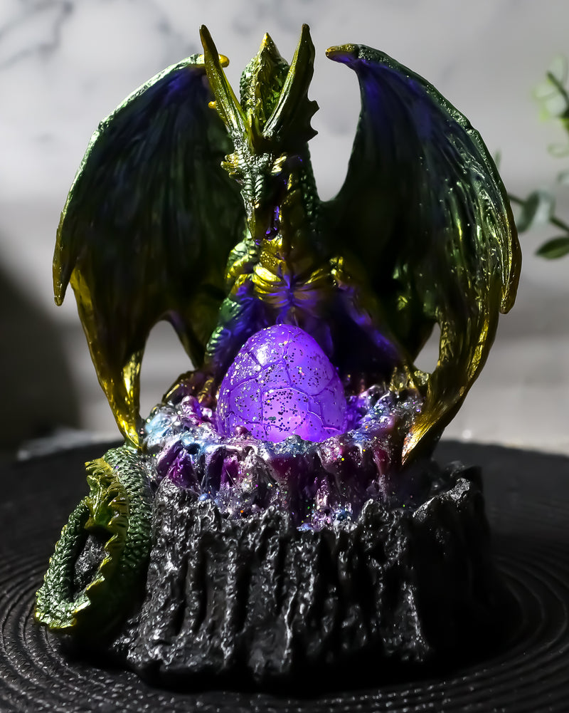 Ebros Spell Caster Fantasy Green Dragon By Egg Volcano LED Light Figurine