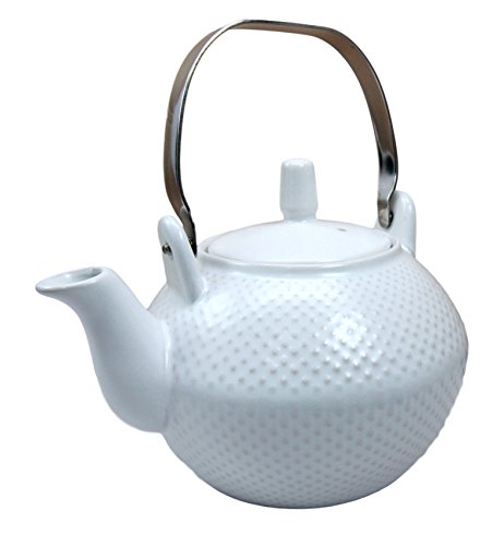 Ebros Gift Imperial Spotted Texture Teapot With Stainless Steel Handle 28oz (White)