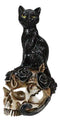 Wicca Magic Black Mystical Cat Sitting On Skull With Poison Roses Mini Figurine