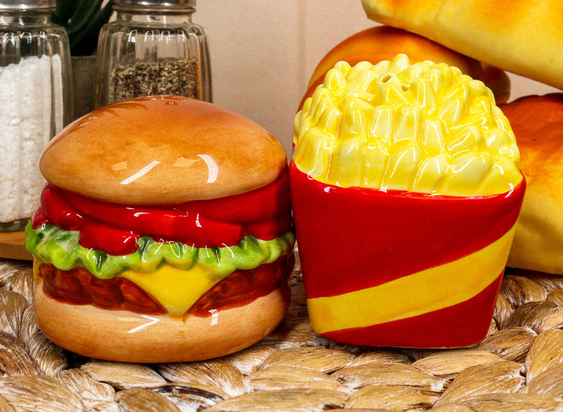 Big Burger And Golden Fries Salt And Pepper Shakers Set Ceramic Spice Decor