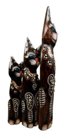 Balinese Wood Handicraft Blue Eyed Feline Cat Family Set of 3 Figurines 20"H