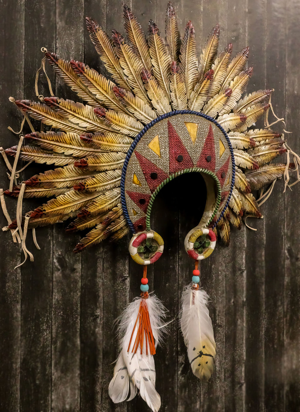 Large Southwest Indian Tribal Chief Headdress War Bonnet W/ Feathers W ...