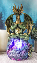 Meditating Green Gaia Yoga Monk Dragon On Rocky Earth LED Sphere Figurine