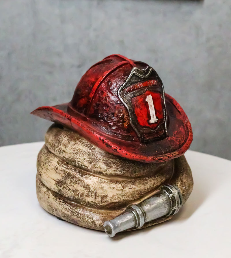 Rustic Fire Fighter Station 1 Fireman Hat And Hose Money Coin Savings Piggy Bank