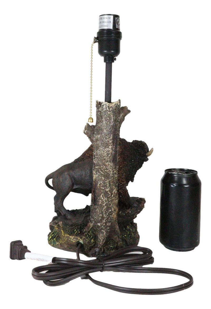 Western Plains Bison Buffalo On Sloped Rocks By Tree Stump Desktop Table Lamp