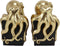 Ebros Contemporary Gold Color Octopus Bookends Statue Set With Black Base