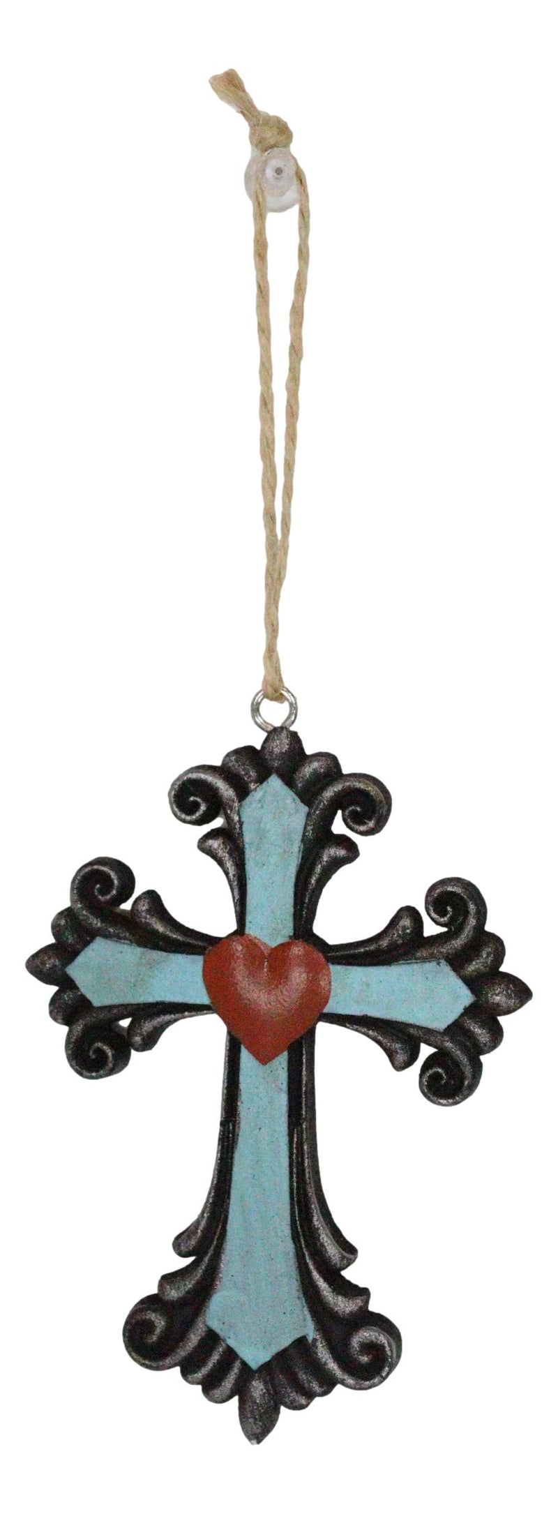 Pack of 3 Rustic Western Fleur De Lis Scrollwork Heart Plaque Cross Ornaments