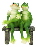 Rainforest Romantic Frog Couple Lovers Sitting On Park Bench Decor Figurine 7"H