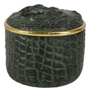 Faux Crocodile Pattern Textured Green Print Gold Oval Decorative Jewelry Box