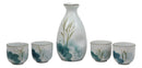 Feng Shui 2 Swimming Koi Fishes In Zen Pond Porcelain Sake Flask And 4 Cups Set