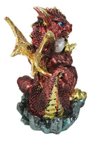 Metallic Red With Gold Streaks Dragon Holding Egg With Baby Hatchling Figurine