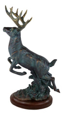 Wildlife 8 Point Stag Buck Deer Statue With Faux Wood Base In Antiqued Bronze