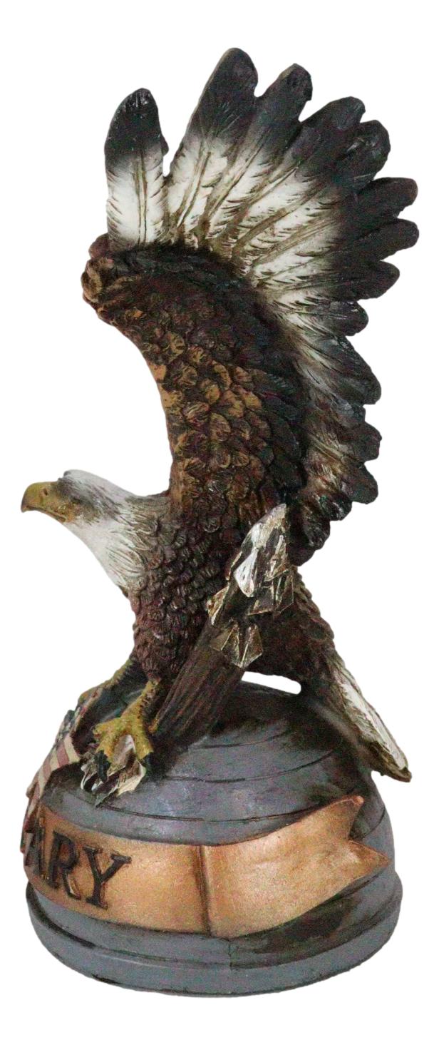 Patriotic Open Wings Bald Eagle On USA Star Spangled Banner Millitary Figurine