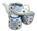 Ebros Colorful Ladybug & Flowers Pattern Glazed Ceramic 16oz Tea Pot & Cups Serves 2