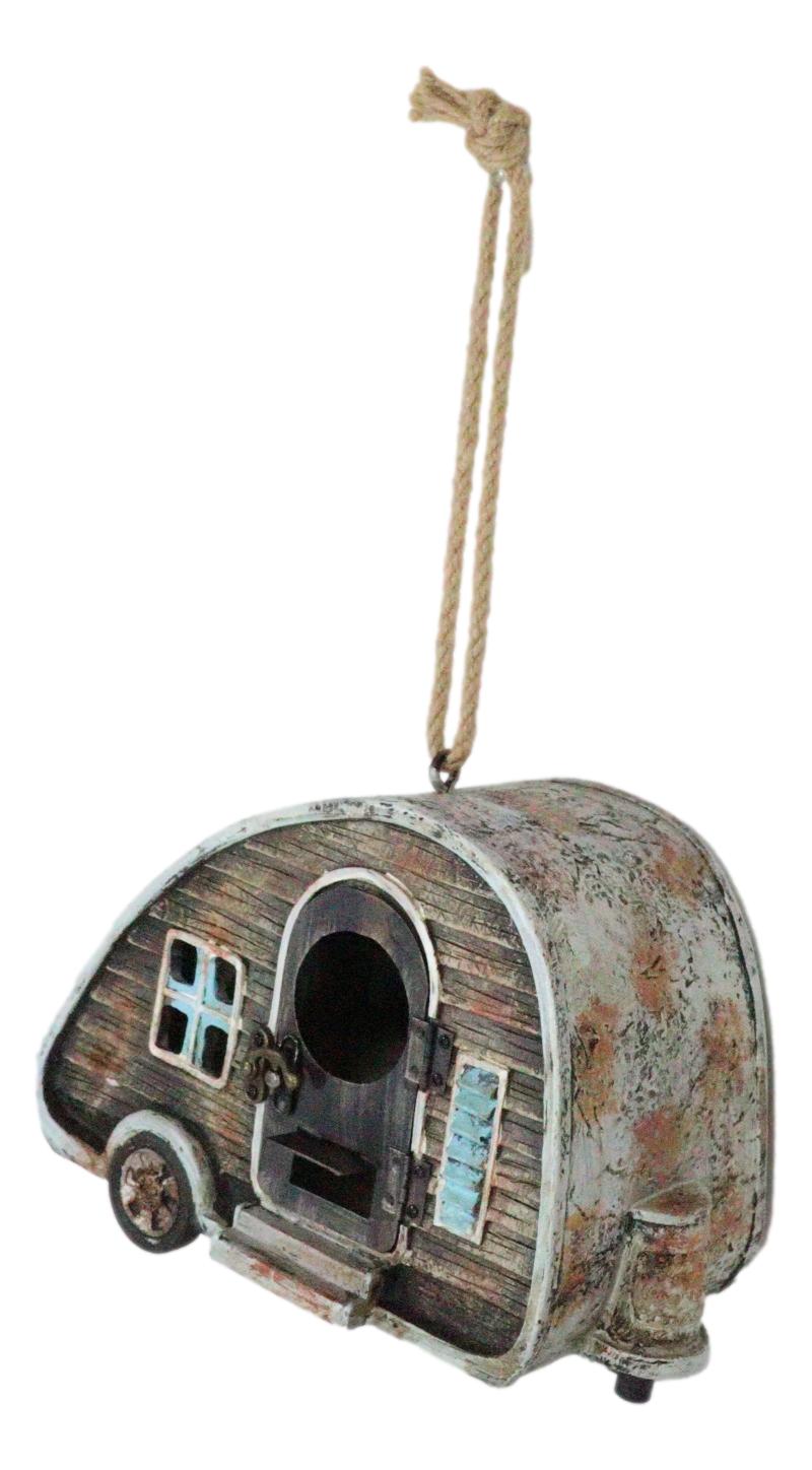 Rustic Western Camper Trailer Cabin Birdhouse With Door Tree Hanging Bird Feeder