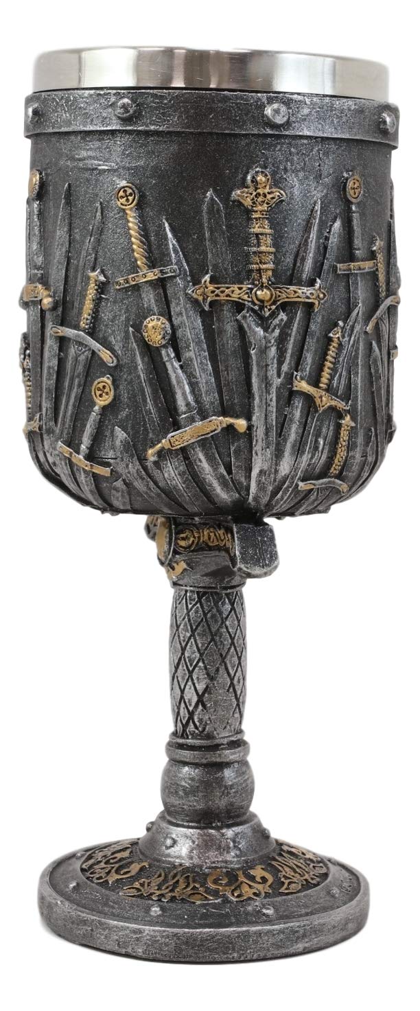 Ebros Medieval Iron Throne Of Valyrian Steel Swords Armory Wine Goblet Chalice With Dragon Scales Sword Handle Stem 12oz Dungeons And Dragons Elixir Of Life GOT Themed Accessory Party Prop Decor