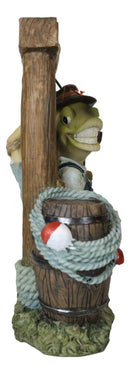 Bait And Tackle Wharf Sea Bass Fish With Fishing Pole Tied Up Fisherman Figurine