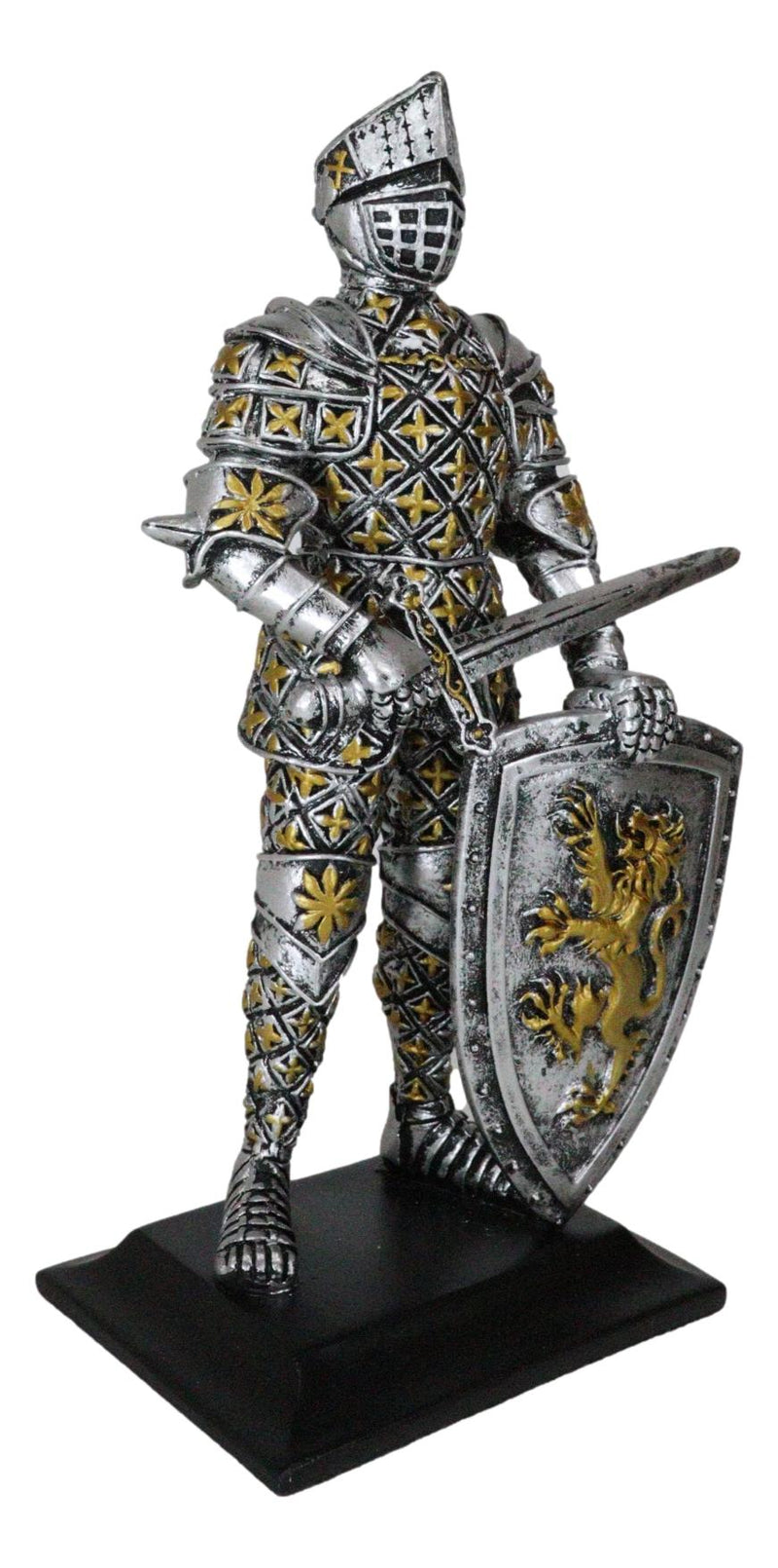 Medieval Swordsman Knight Of Lyon Figurine 8.5"H Suit of Armor Coat Of Arms Lion