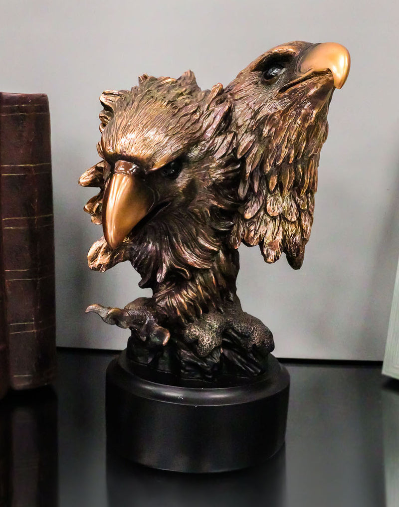 Majestic Mighty 2 American Bald Eagle Heads With Talons Bronzed Resin Figurine