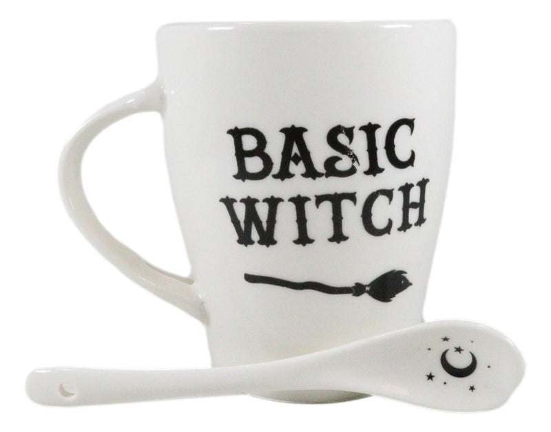 Witchcraft Wicca Basic Witch Crescent Moon Broomstick Coffee Mug And Spoon Set