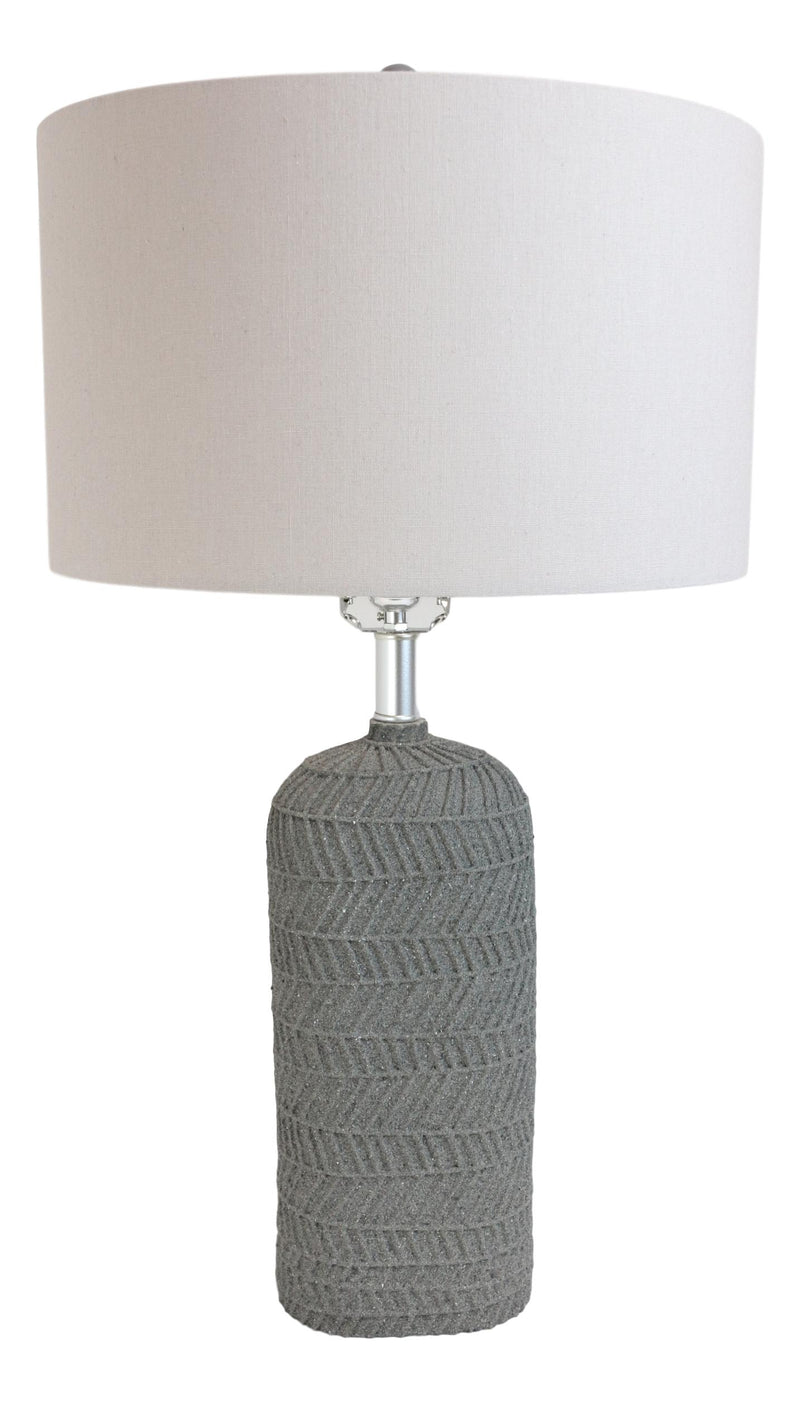 Contemporary Grey Textured Faux Stone Finish Pillar Table Lamp Fabric Shade 26"H