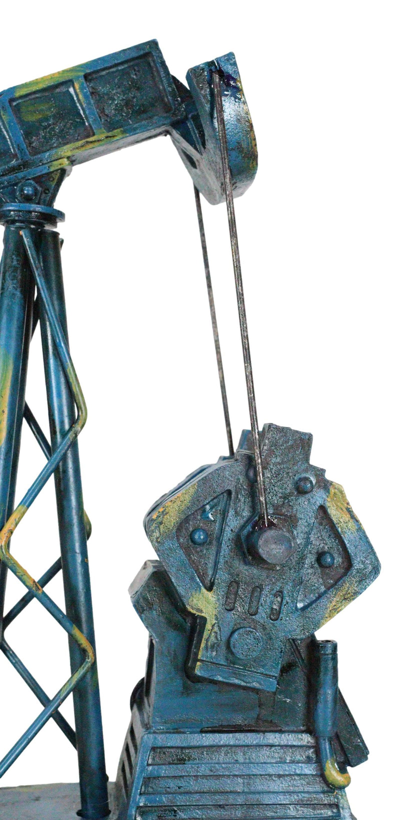 Western Rustic Blue Vintage Nodding Donkey Pumpjack Oil Derrick Rig Figurine