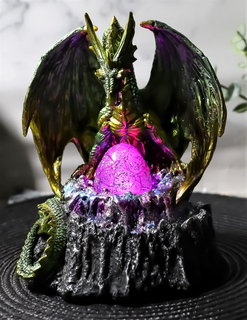 Ebros Spell Caster Fantasy Green Dragon By Egg Volcano LED Light Figurine