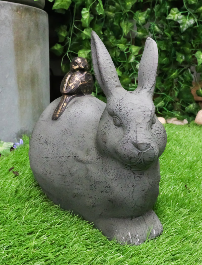 Home & Garden Decor Bunny Rabbit With Little Bird Friend Aluminum Statue