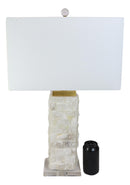 26"H Contemporary Elegant Stacked Marble Gold Plated Metal Table Lamp W/ Shade