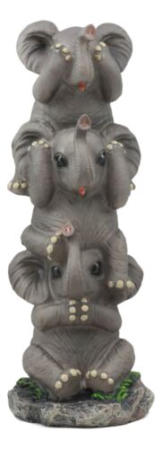 Ebros Pachyderm Friends Whimsical See Hear Speak No Evil Elephants Totem Statue