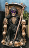 Dark Lord Grim Reaper Skeleton With LED Eyes Seated On Skulls Throne Figurine