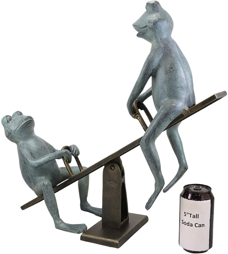 Ebros Large Aluminum Father and Son Frogs On Seesaw Garden Statue 21" Long