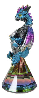 Blue Iridescent Armored Rainbow Wyrmling Dragon With Faux Crystal Prism Figurine