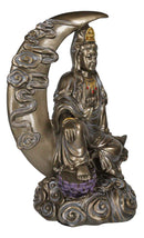 Water Moon Kuan Yin Sitting On Crescent Moon Decorative Figurine 8"H Guanyin