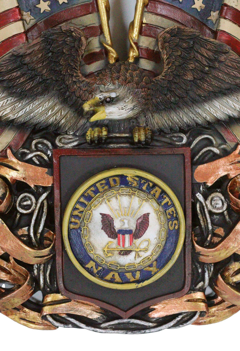 Patriotic US United States Navy Eagle Emblem With 2 American Flags Wall Decor