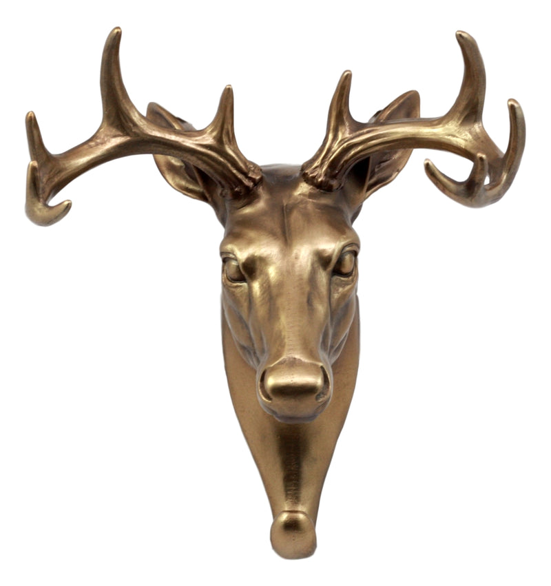 Ebros Bronzed 10 Point Buck Deer Bust Wall Hook Hanger Hunter's Game Trophy Taxidermy