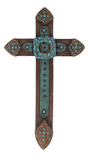 20" H Rustic Western Cowboy Faux Leather Turquoise Rocks Belt Buckle Wall Cross