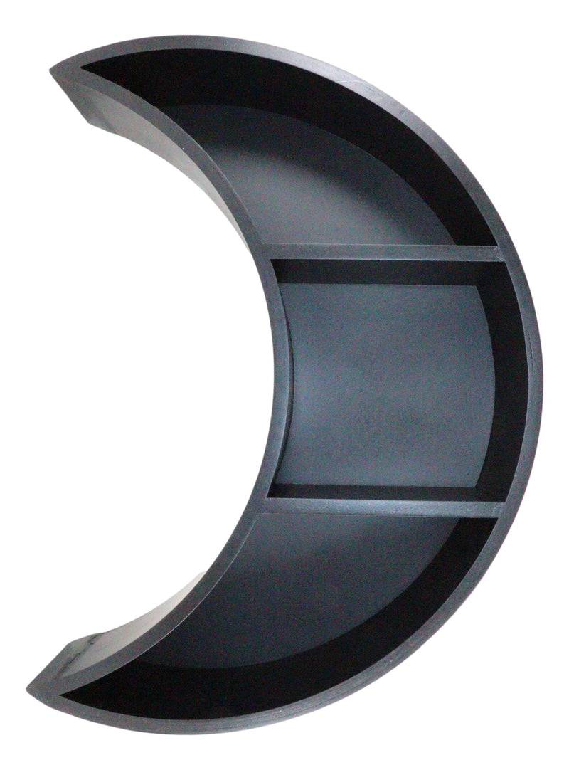 Light Duty Black Sacred Waxing Crescent Moon Wall Hanging 2 Tier MDF Wood Shelf