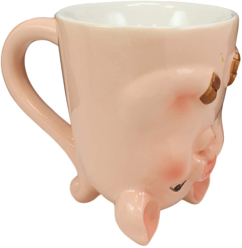 Ebros Topsy Turvy Ceramic Animal Farm Pink Pig Smart Coffee Mug Drink Cup 11oz