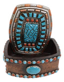 Southwest Boho Chic Navajo Vector Motif Turquoise Gems Decorative Jewelry Box