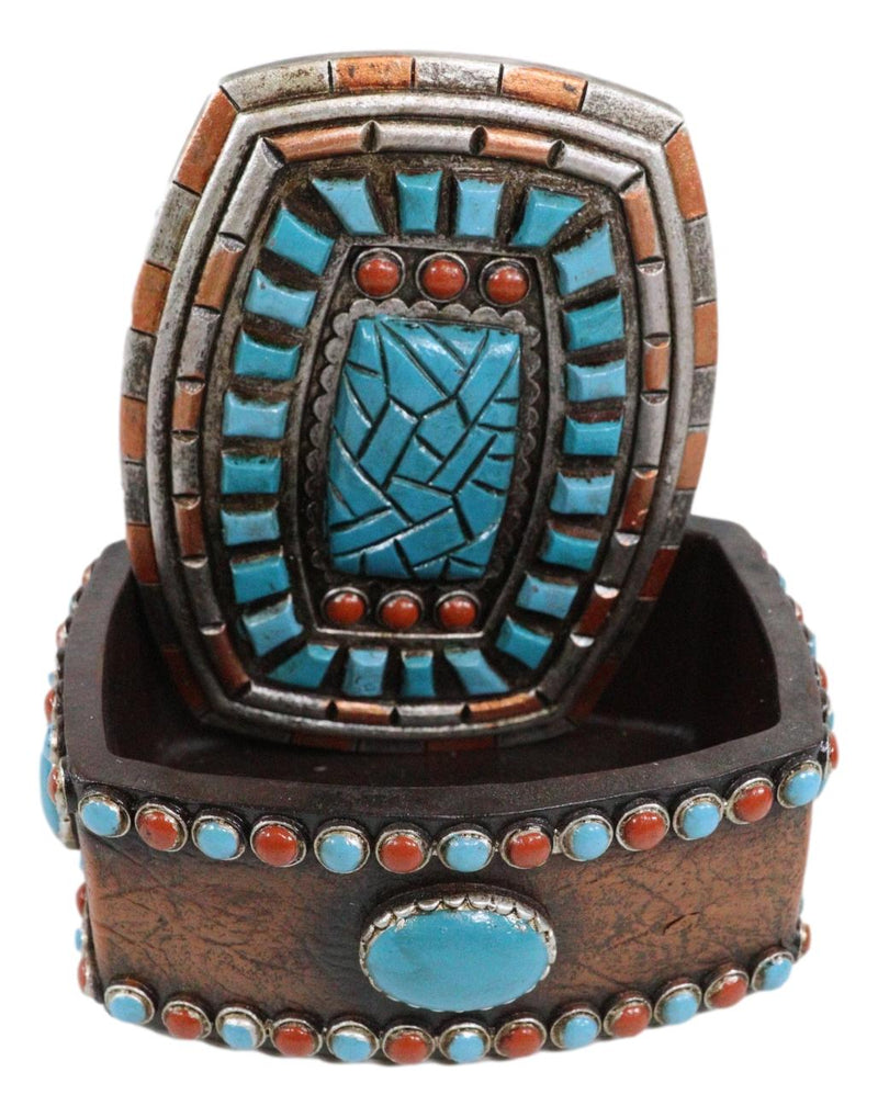 Southwest Boho Chic Navajo Vector Motif Turquoise Gems Decorative Jewelry Box