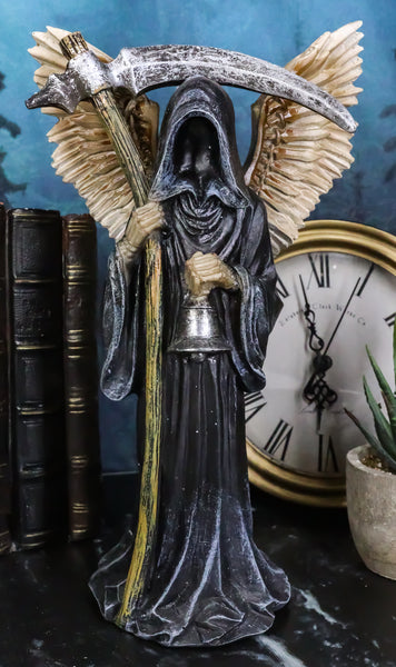 Winged Death Angel Grim Reaper with Scythe And Silver Toll Bell 