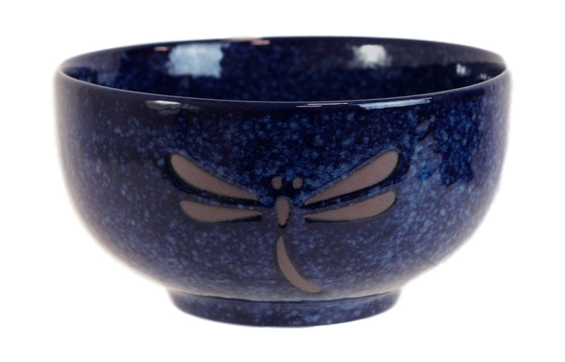 Pack Of 6 Japanese Midnight Blue Dragonfly Rice Soup Dessert Ceramic Bowls 18oz