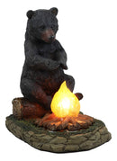 Ebros Rustic Forest Black Bear Warming Hands By Campfire LED Night Light Statue